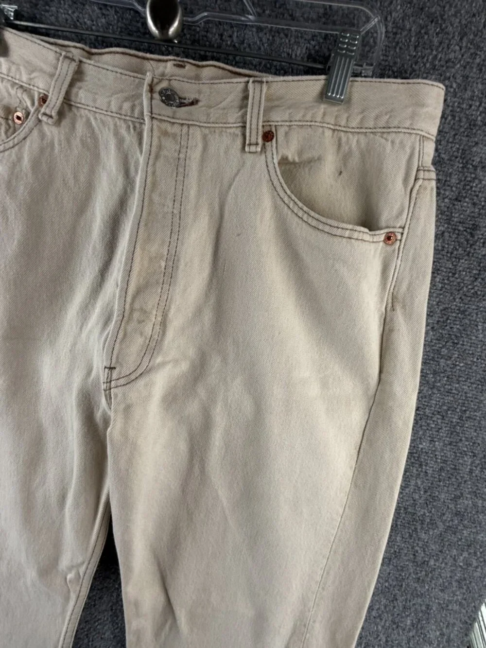 VTG Levi’s 501 Denim Jeans Beige Red Tab USA Made 1992 Button Fly ACTL 34X31